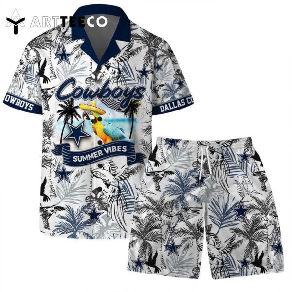 Dallas Cowboys Team Logo Pattern Parrot Beach Hawaiian Shirt and Shorts Set