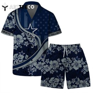Dallas Cowboys Team Logo Pattern Us Flag Hawaiian Shirt and Shorts Set
