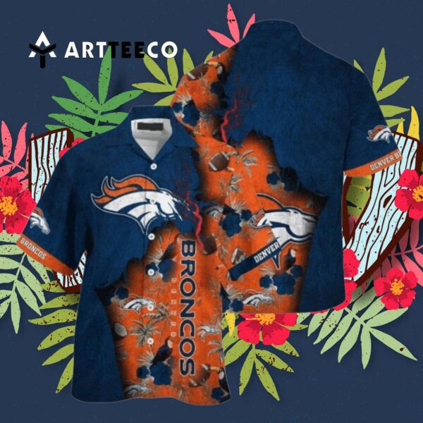 Denver Broncos Navy Blue Orange Hawaiian Shirt 3