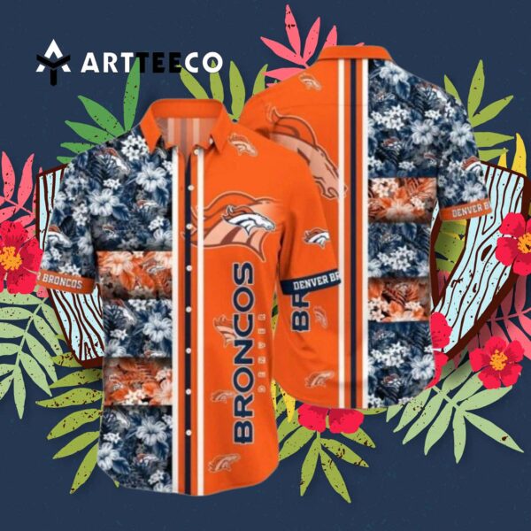 Denver Broncos Tropical Flowers Orange Hawaiian Shirt 3