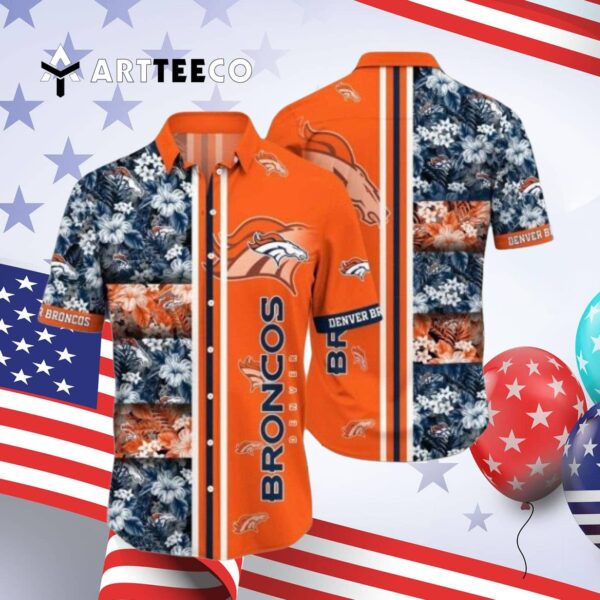 Denver Broncos Tropical Flowers Orange Hawaiian Shirt 4