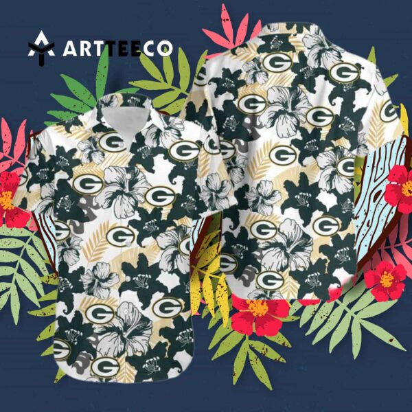 Green Bay Packers Aloha White Background Hawaiian Shirt 3