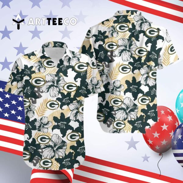 Green Bay Packers Aloha White Background Hawaiian Shirt 4
