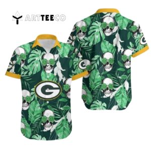 Green Bay Packers Coconut Leaves And Skulls Hawaiian Shirt 1