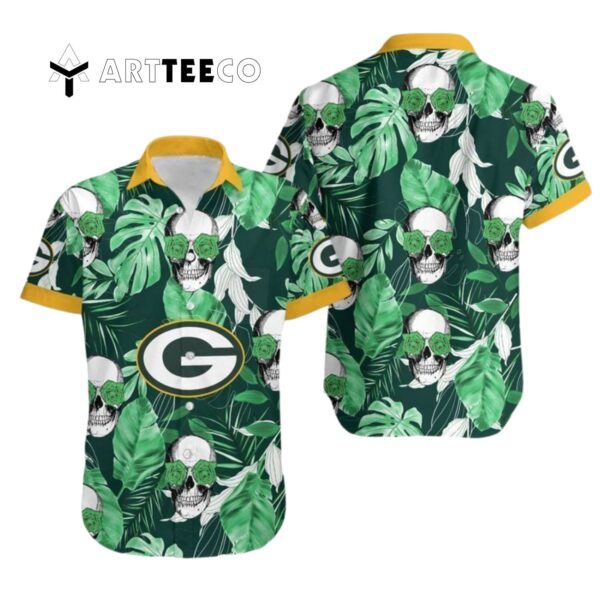 Green Bay Packers Coconut Leaves And Skulls Hawaiian Shirt 1