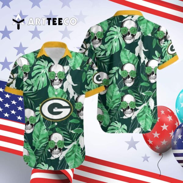 Green Bay Packers Coconut Leaves And Skulls Hawaiian Shirt 4