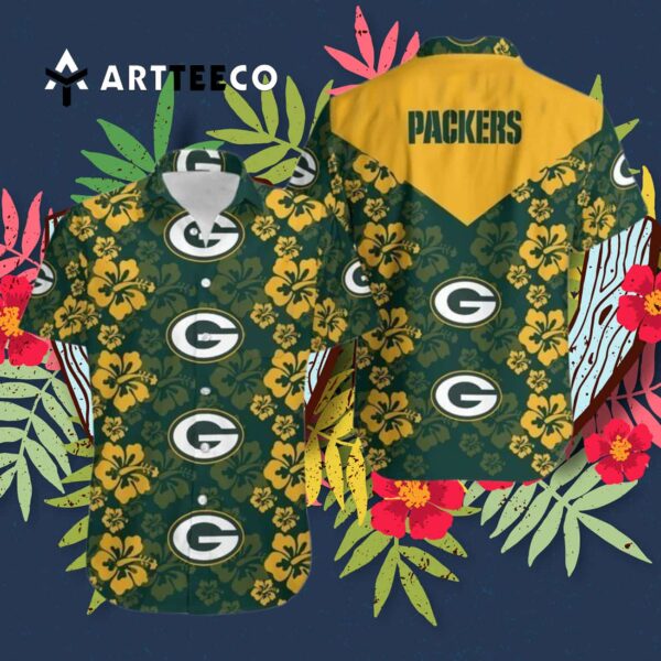 Green Bay Packers Hibiscus Flowers Hawaiian Shirt 3