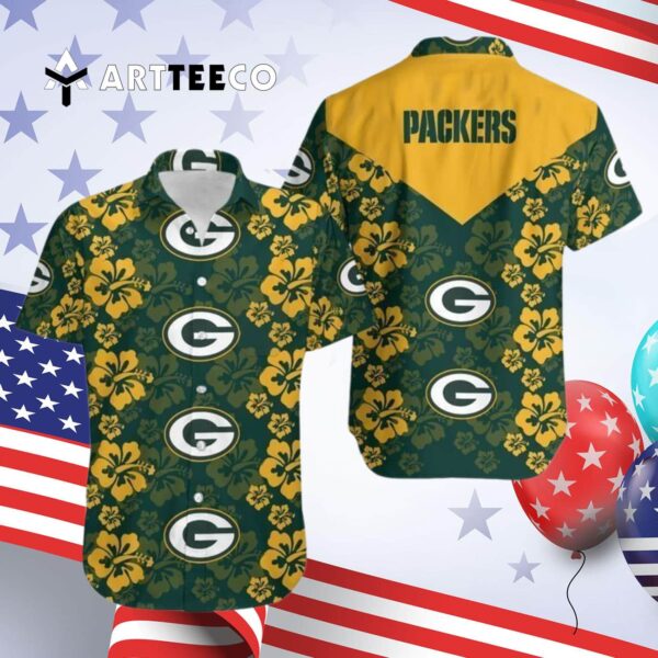 Green Bay Packers Hibiscus Flowers Hawaiian Shirt 4