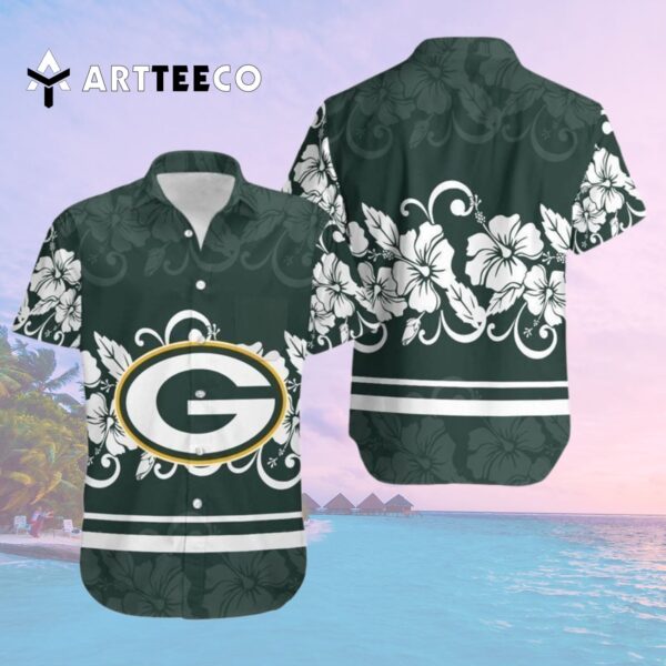 Green Bay Packers Hibiscus Flowers Logo Hawaiian Shirt 2