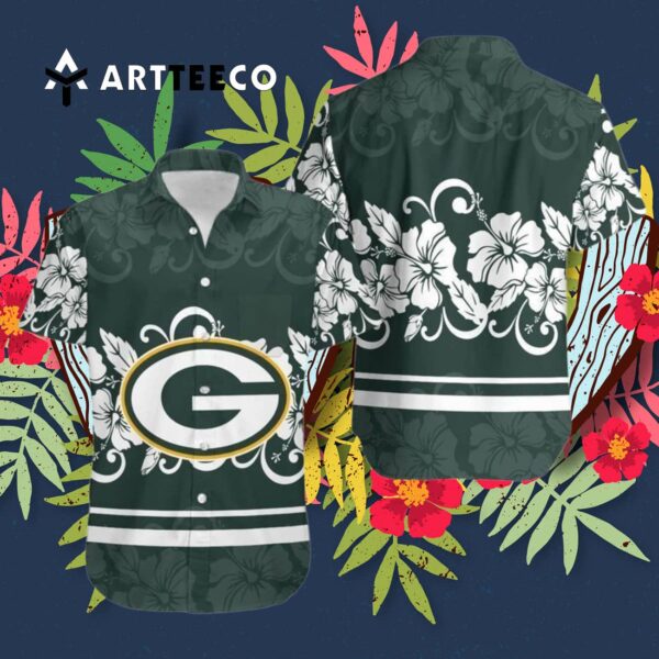 Green Bay Packers Hibiscus Flowers Logo Hawaiian Shirt 3