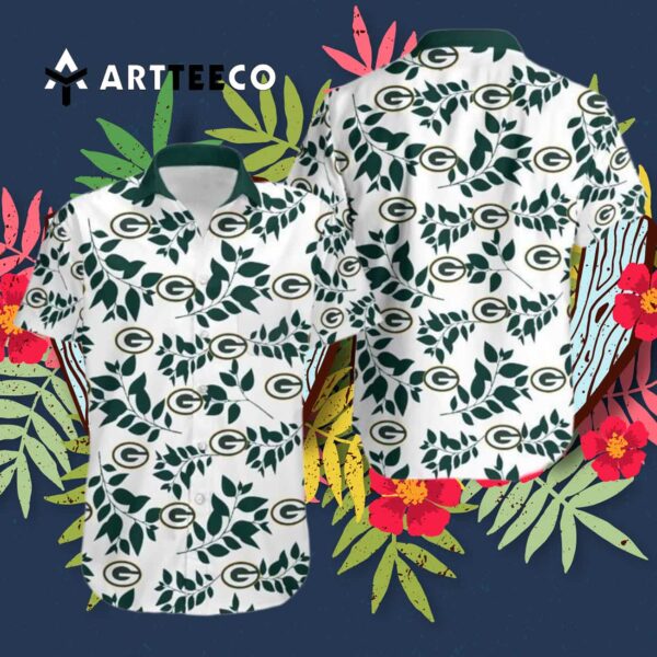 Green Bay Packers Logo And Leaves Hawaiian Shirt 3