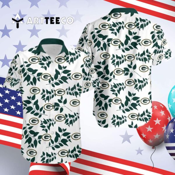 Green Bay Packers Logo And Leaves Hawaiian Shirt 4