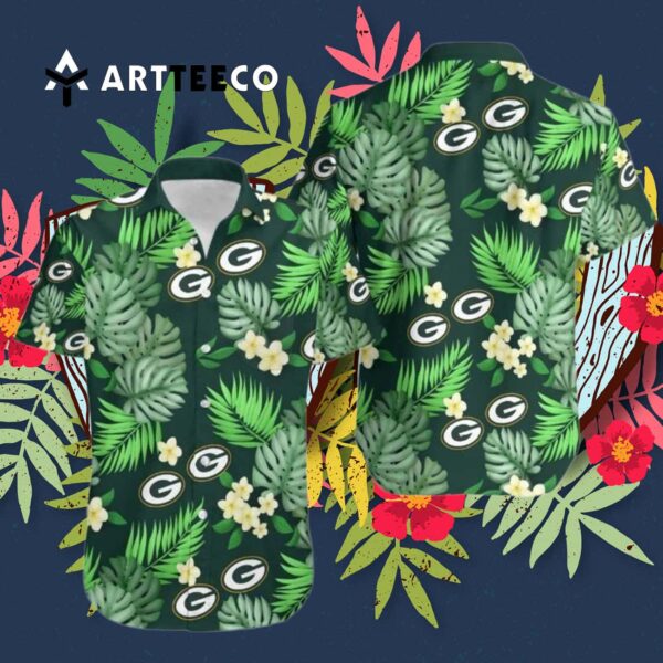 Green Bay Packers Logo And Leaves V1 Hawaiian Shirt 3