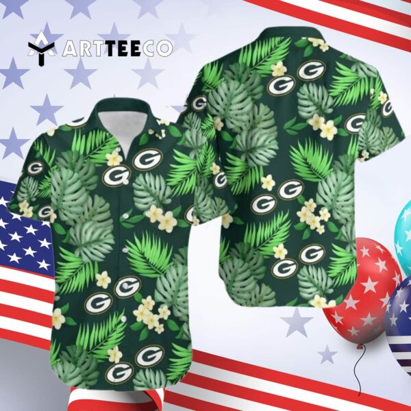 Green Bay Packers Logo And Leaves V1 Hawaiian Shirt 4
