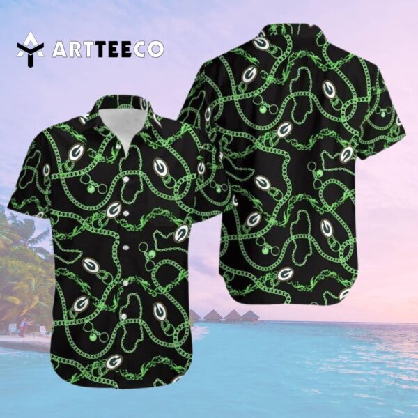 Green Bay Packers Logo Black Background Hawaiian Shirt 2