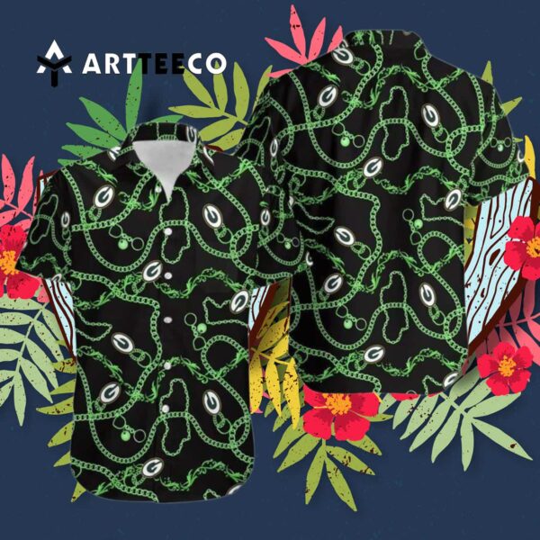 Green Bay Packers Logo Black Background Hawaiian Shirt 3