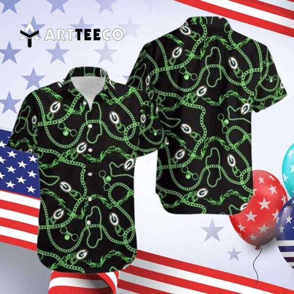 Green Bay Packers Logo Black Background Hawaiian Shirt 4