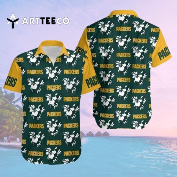 Green Bay Packers Mickey And Flowers Hawaiian Shirt 2
