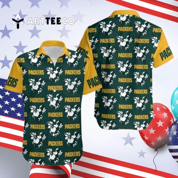 Green Bay Packers Mickey And Flowers Hawaiian Shirt 4
