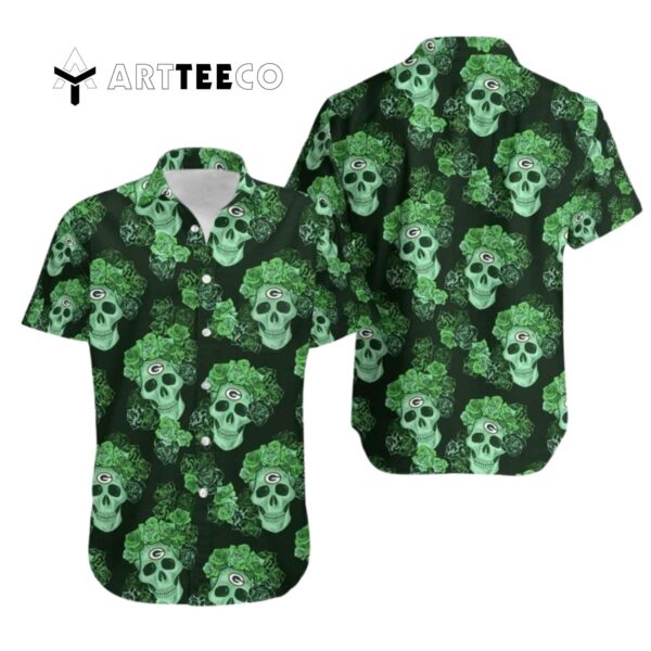 Green Bay Packers Mystery Skull And Flower Hawaiian Shirt 1