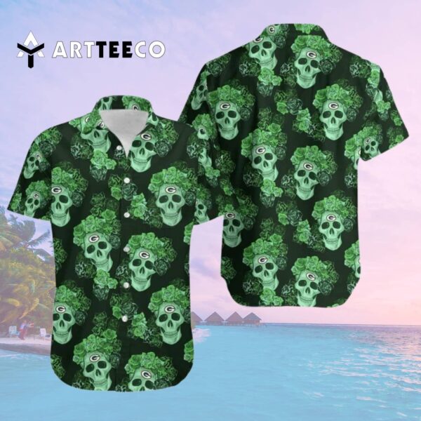 Green Bay Packers Mystery Skull And Flower Hawaiian Shirt 2