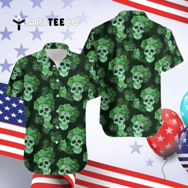 Green Bay Packers Mystery Skull And Flower Hawaiian Shirt 4