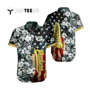 Green Bay Packers Nfl Us Flag Flower Hawaiian Shirt 1
