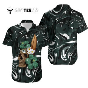 Green Bay Packers Skull And Hibiscus Hawaiian Shirt 1