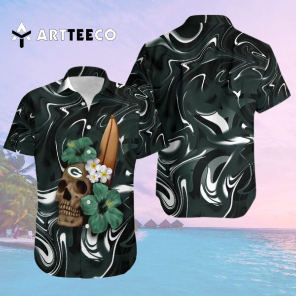 Green Bay Packers Skull And Hibiscus Hawaiian Shirt 2