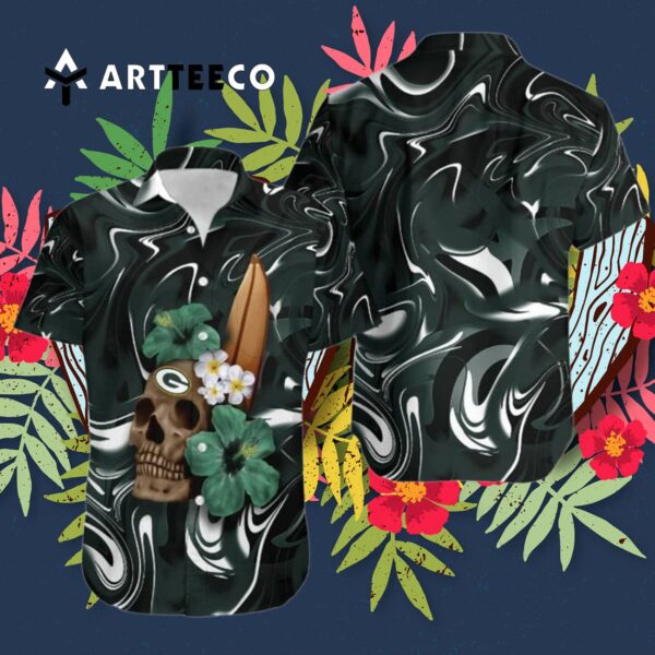 Green Bay Packers Skull And Hibiscus Hawaiian Shirt 3