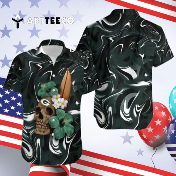 Green Bay Packers Skull And Hibiscus Hawaiian Shirt 4