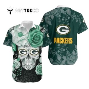 Green Bay Packers Skull Flowers Hawaiian Shirt 1