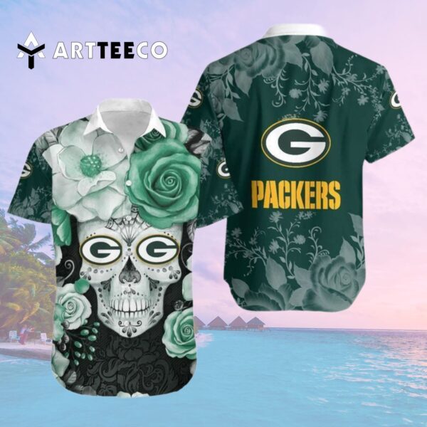 Green Bay Packers Skull Flowers Hawaiian Shirt 2