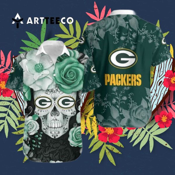 Green Bay Packers Skull Flowers Hawaiian Shirt 3