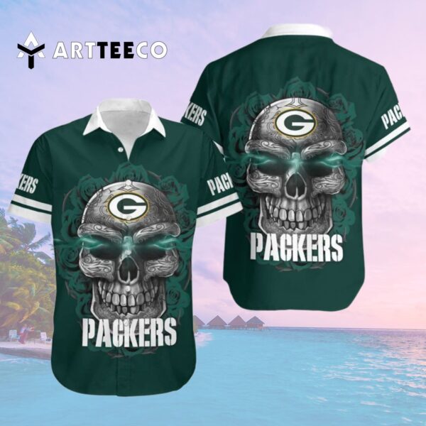 Green Bay Packers Stripes And Skull Hawaiian Shirt 2