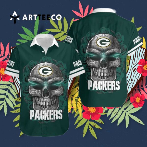 Green Bay Packers Stripes And Skull Hawaiian Shirt 3