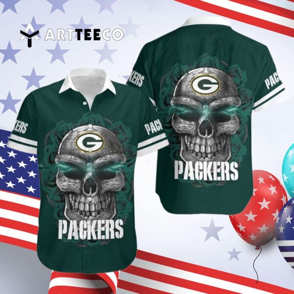 Green Bay Packers Stripes And Skull Hawaiian Shirt 4