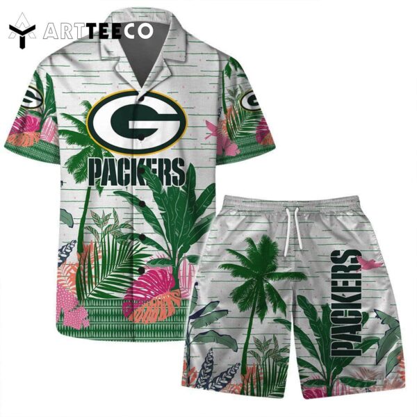 Green Bay Packers Team Logo Pattern Aloha Colorful Retro Hawaiian Shirt and Shorts Set