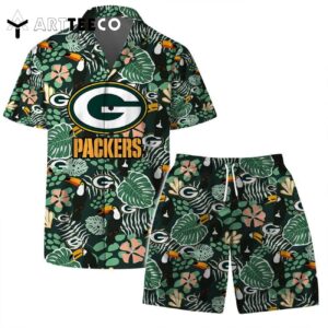 Green Bay Packers Team Logo Pattern Champions Hawaiian Shirt and Shorts Set