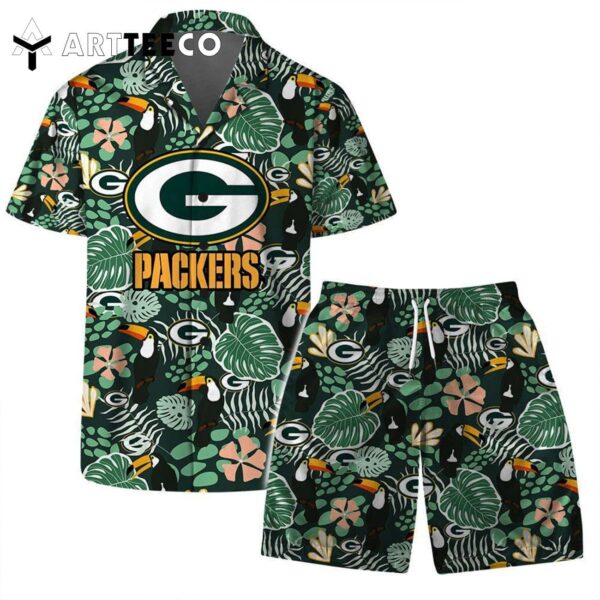 Green Bay Packers Team Logo Pattern Champions Hawaiian Shirt and Shorts Set