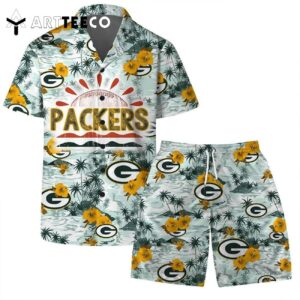 Green Bay Packers Team Logo Pattern Football Hawaiian Shirt and Shorts Set