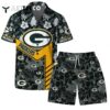 Green Bay Packers Team Logo Pattern Hibiscus Flower Hawaiian Shirt and Shorts Set