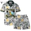 Green Bay Packers Team Logo Pattern Parrot Beach Hawaiian Shirt and Shorts Set
