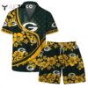 Green Bay Packers Team Logo Pattern Us Flag Hawaiian Shirt and Shorts Set