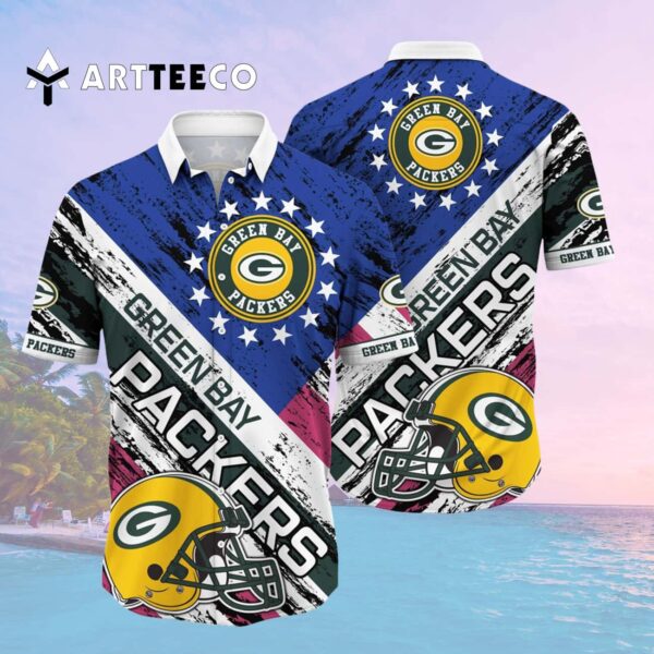 Green Bay Packers Us Flag Pattern Hawaiian Shirt 2