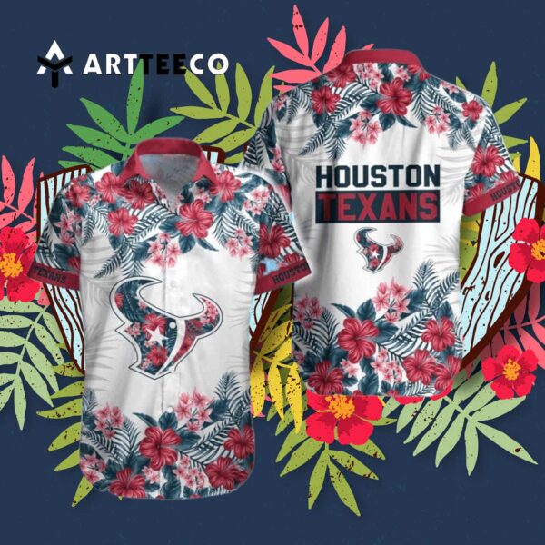 Houston Texans Hibiscus Flowers Hawaiian Shirt 3