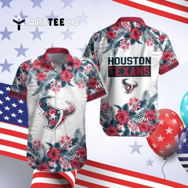 Houston Texans Hibiscus Flowers Hawaiian Shirt 4