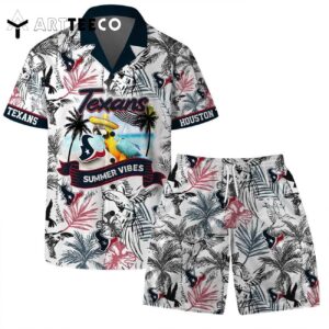 Houston Texans Team Logo Pattern Parrot Beach Hawaiian Shirt and Shorts Set