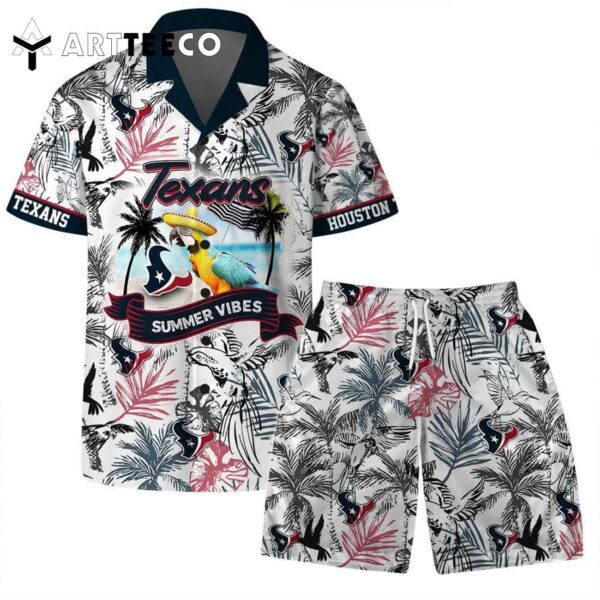 Houston Texans Team Logo Pattern Parrot Beach Hawaiian Shirt and Shorts Set