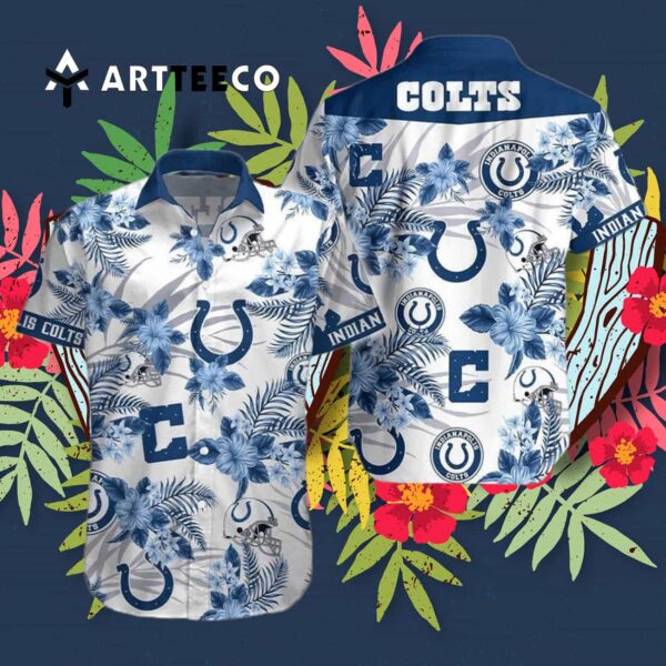 Indianapolis Colts Hibiscus Flowers Hawaiian Shirt 3